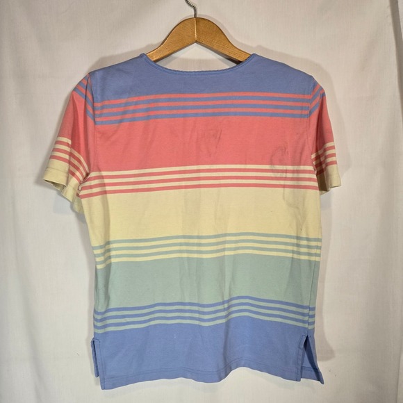Vtg Alfred Dunner Rainbow Embroidered Beaded T Shirt Cotton Floral Large Stripe - Picture 5 of 5